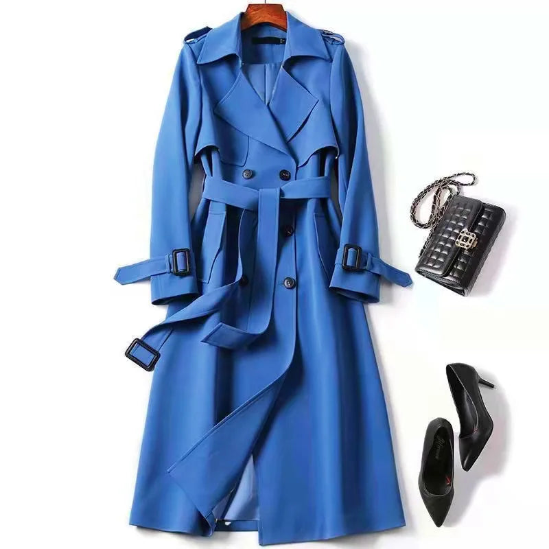 Phantasy Trench Coat Women Long Sleeve Jacket British Style Long Cloack Lace Up Elegant Office Lady Trench Spring Autumn Outfit