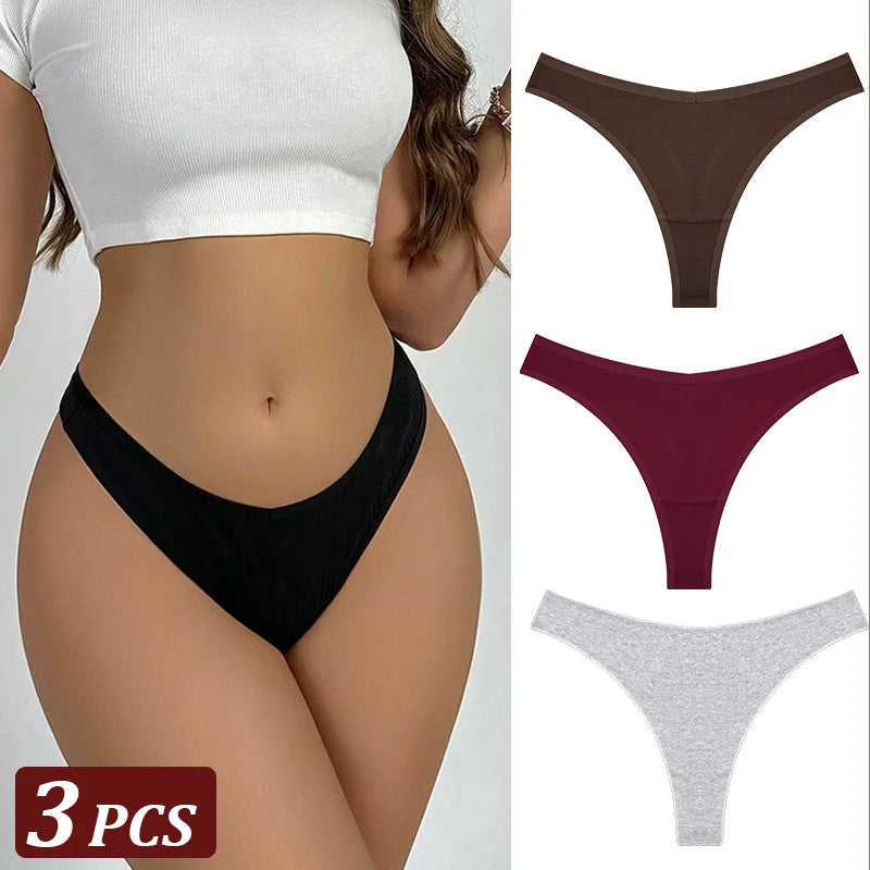 3PCS Seamless Thong Cotton Women Thin Strap Low Waist High Flexibility Panties Sexy Underwear Ladies Briefs T-back Soft Women