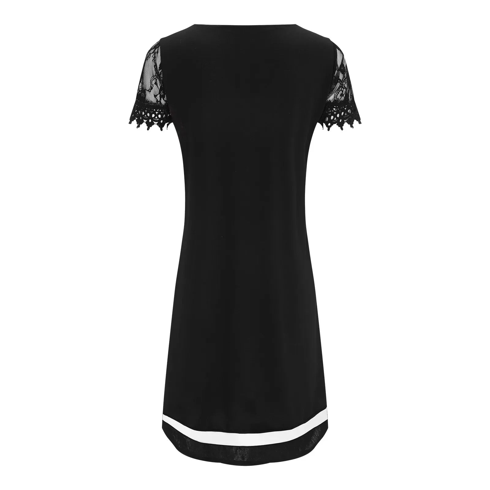 Womens Dresses Fashion Lace Mesh Patchwork Short Sleeve Bodysuit Clothes Elegant Temperament Party Knee Length Women Vestidos