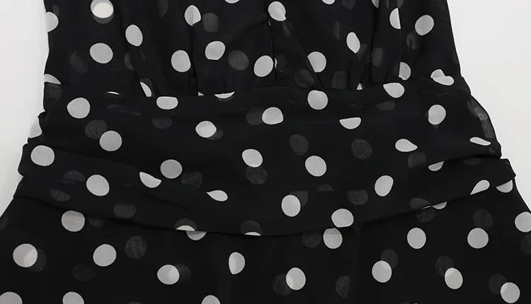 Ahagaga Fashion Maxi Dresses Women Sexy Halter Neck Hollow Out High Split Polka Dot Print Elegant Party Vacation Beach Vestidos