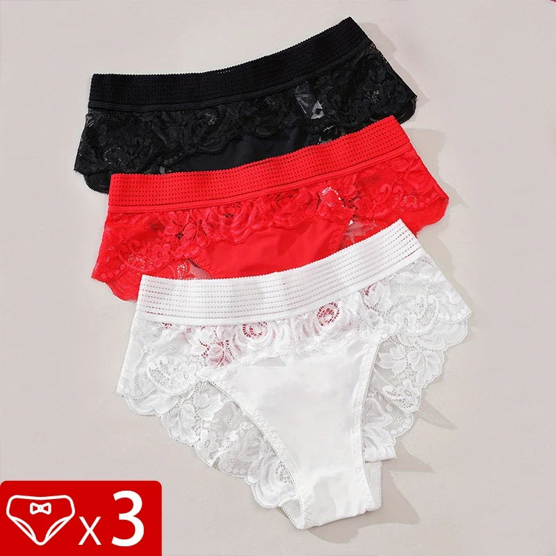 3pcs/pack Low Waist Floral Women's Panties Sexy Elegant Lady Briefs Underwear Fashion Style Breathable Comfort Female Underpants