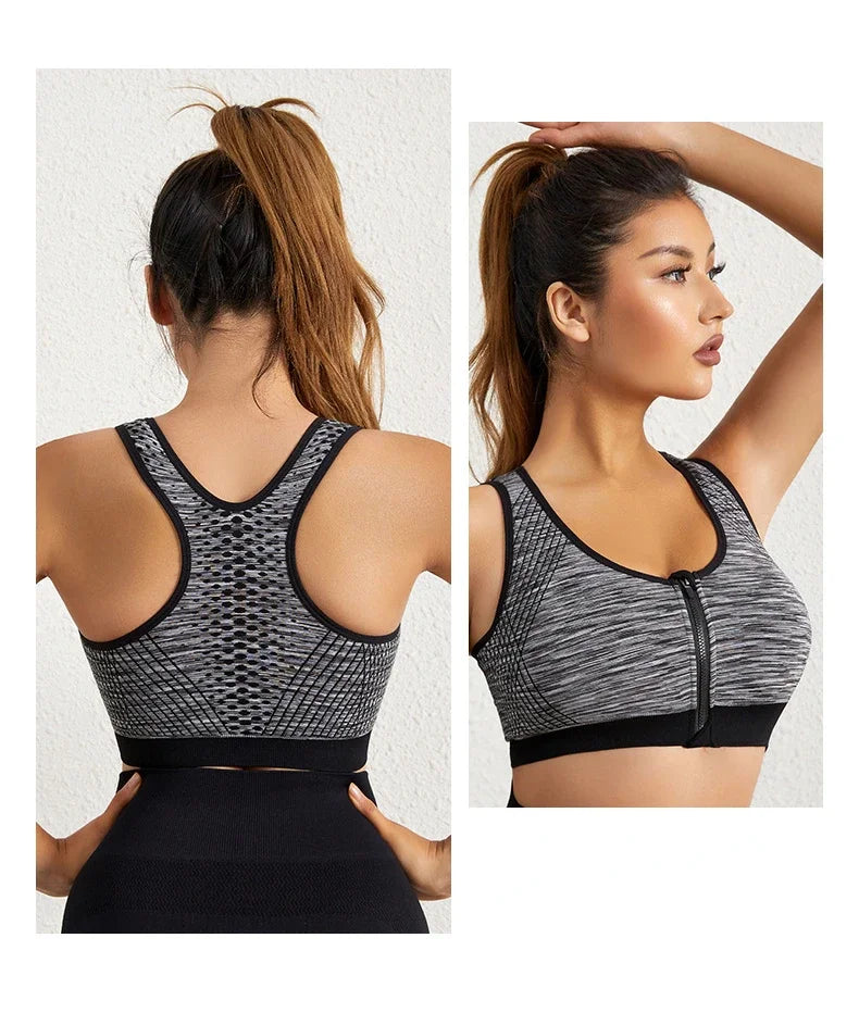 New Sports Bra Women Space Dyed Front Zipper Running Shockproof Vest Gym Jogging Crop Top Female Tops Sport Bras Sutian Feminino