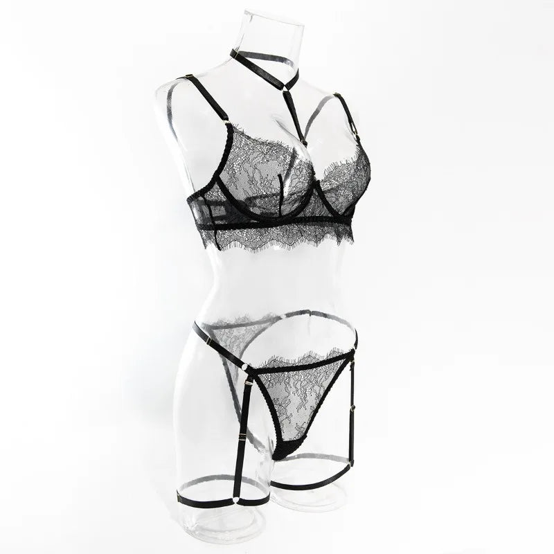 Toucheart Sexy Lingerie Suit Female Sexy See-through Lace Halter Bra Set  Adjustable Leg Ring Set for Women Sexy Underwear New