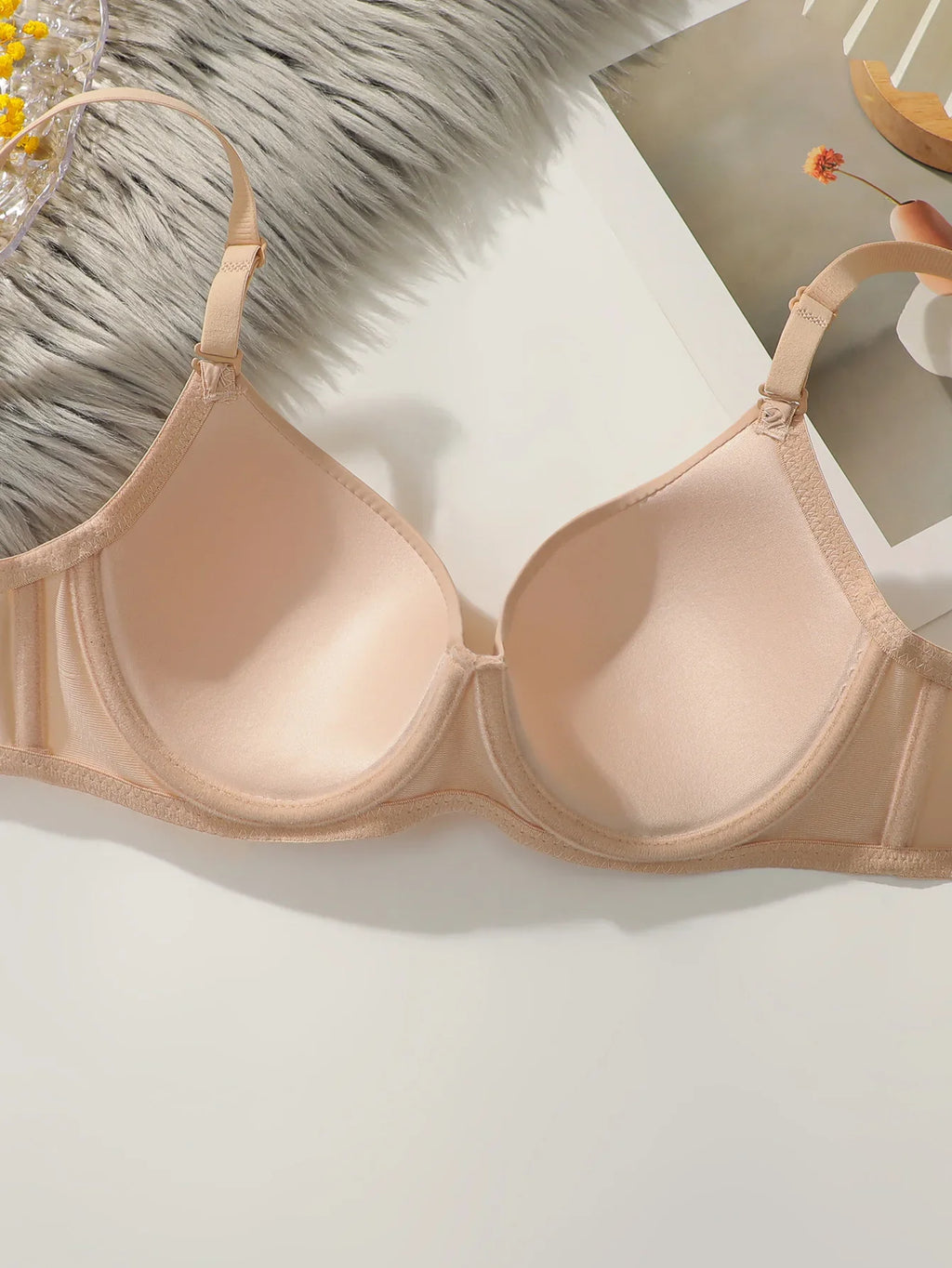 solid color daily 2-piece women's underwear set 3/4 cup paired with sexy thongs simple and comfortable Lingerie B2087