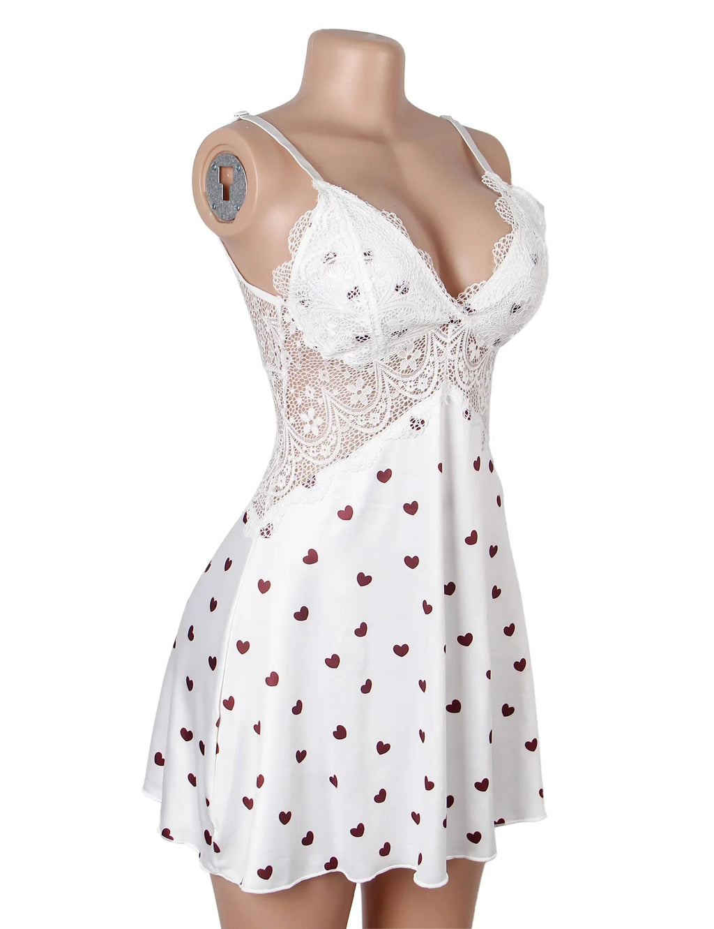 White Lace Babydoll Chemise for Women V Neck See Through Sleepwear Plus Size with Thong