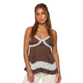 Women's Summer Dot Print Camisole Elegant Lace Patchwork Sleeveless V Neck Slim Fit Spaghetti Strap Tank Tops