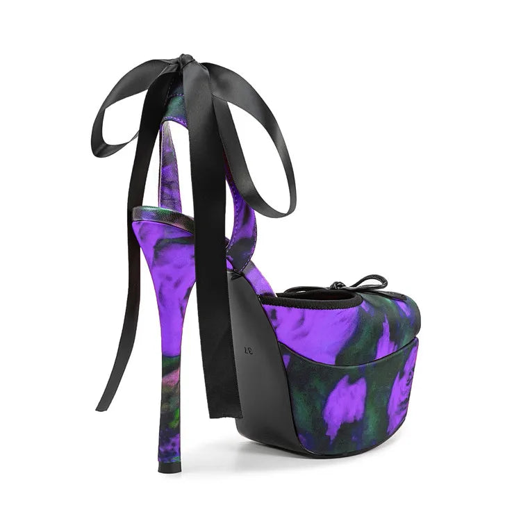 New Design Platform Women High Heeled Sandals for Woman's Square Toe Butterfly-Knot Ankle Riband Thin Heels Shoes Mujer Pumps