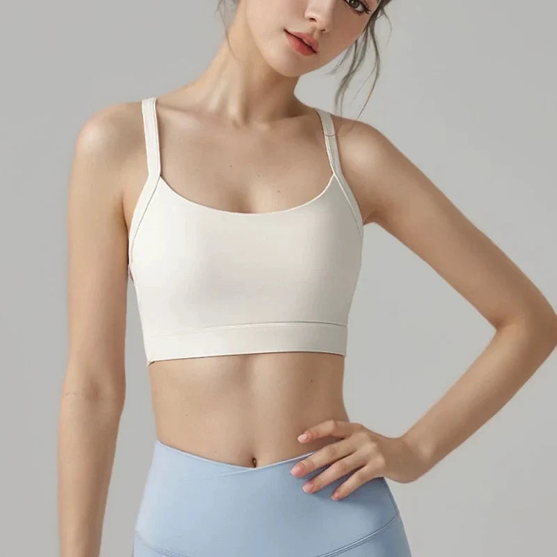 Women's Cross Strap Yoga Sports Bra Shock-Absorbing Slimming Waist Camisole Vest Integrated Fitness Bra for Yoga