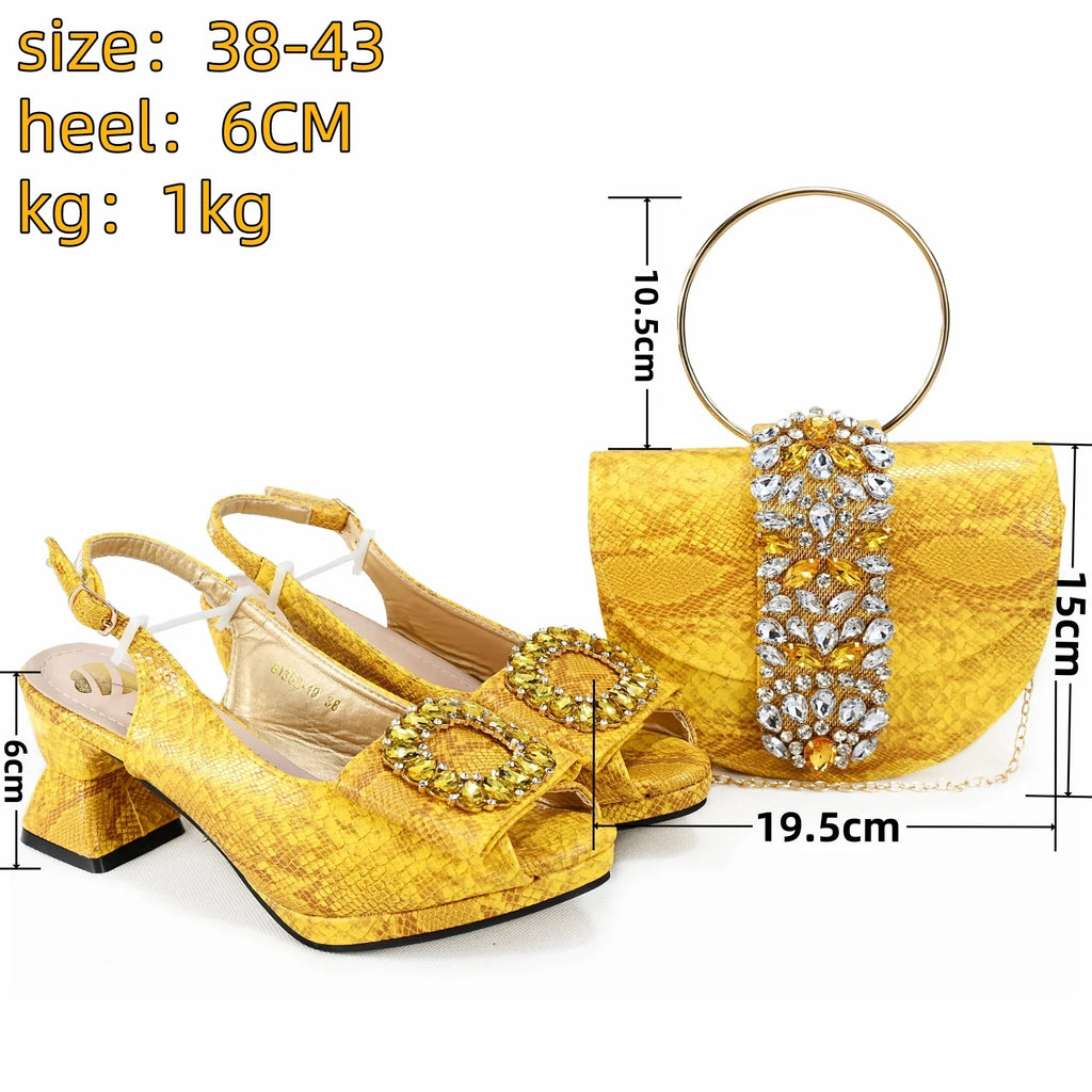doershow Italian Shoe and Bag Set New 2024 Women Shoes and Bag Set In Italy YELLOW Italian Shoes with Matching Bag Hgv1-2