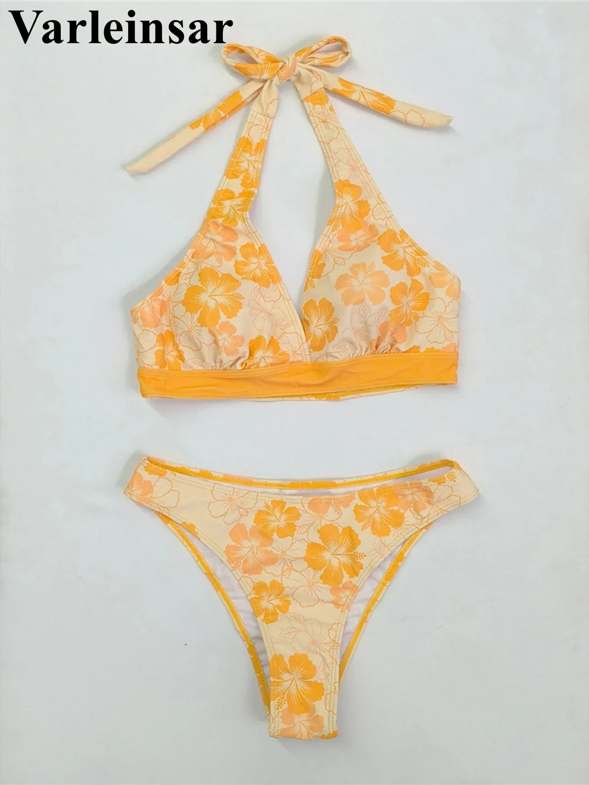 S - XL With Skirt Printed Halter Bikini Female Swimsuit Women Swimwear Three-Pieces Bikini Set Bather Bathing Suit Swim V8230
