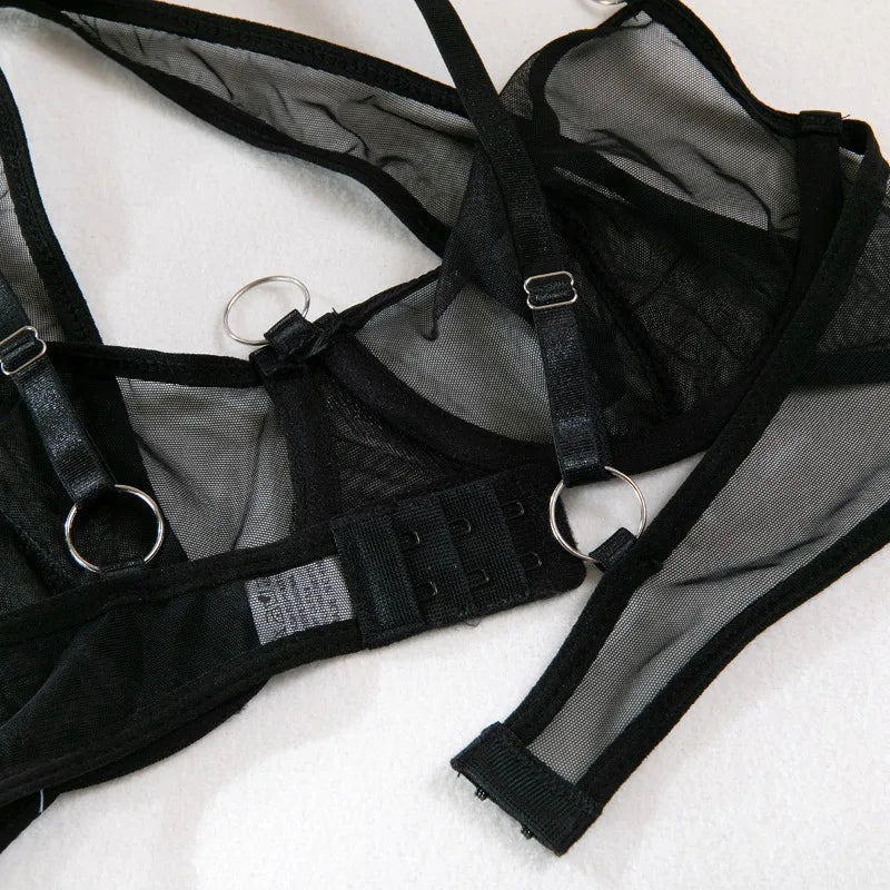 Toucheart Sexy Floral Embroidery Underwear Steel Ring Bra Lace Mesh Sexy Webbing Hollow Waistband Hanging Erotic Lingerie Suit