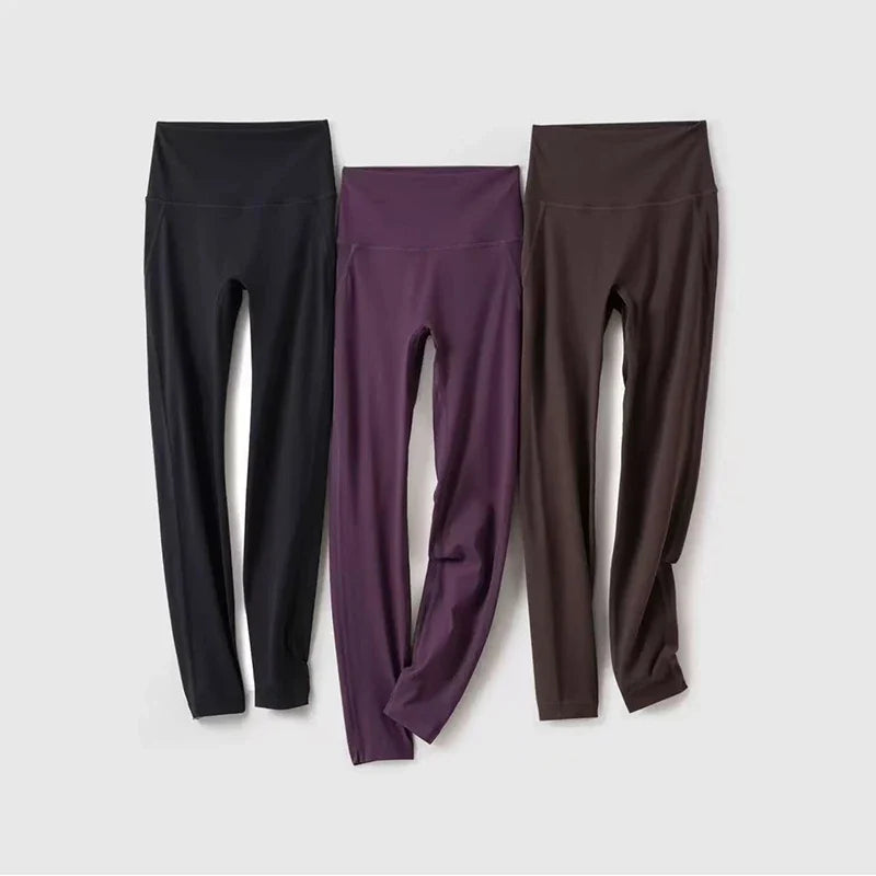 Nude Yoga Leggings Women High Waist One-piece Fitness Wear-free Underwear Belt Pocket Sports Pilates Trousers Fitness Pants