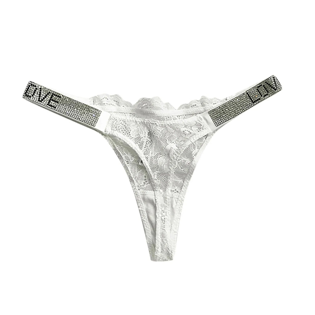 Rhinestone Lace Sexy Women Panties Floral Seamless Underwear G String Letter Transparent Thong For Female Low Rise Ladies Briefs