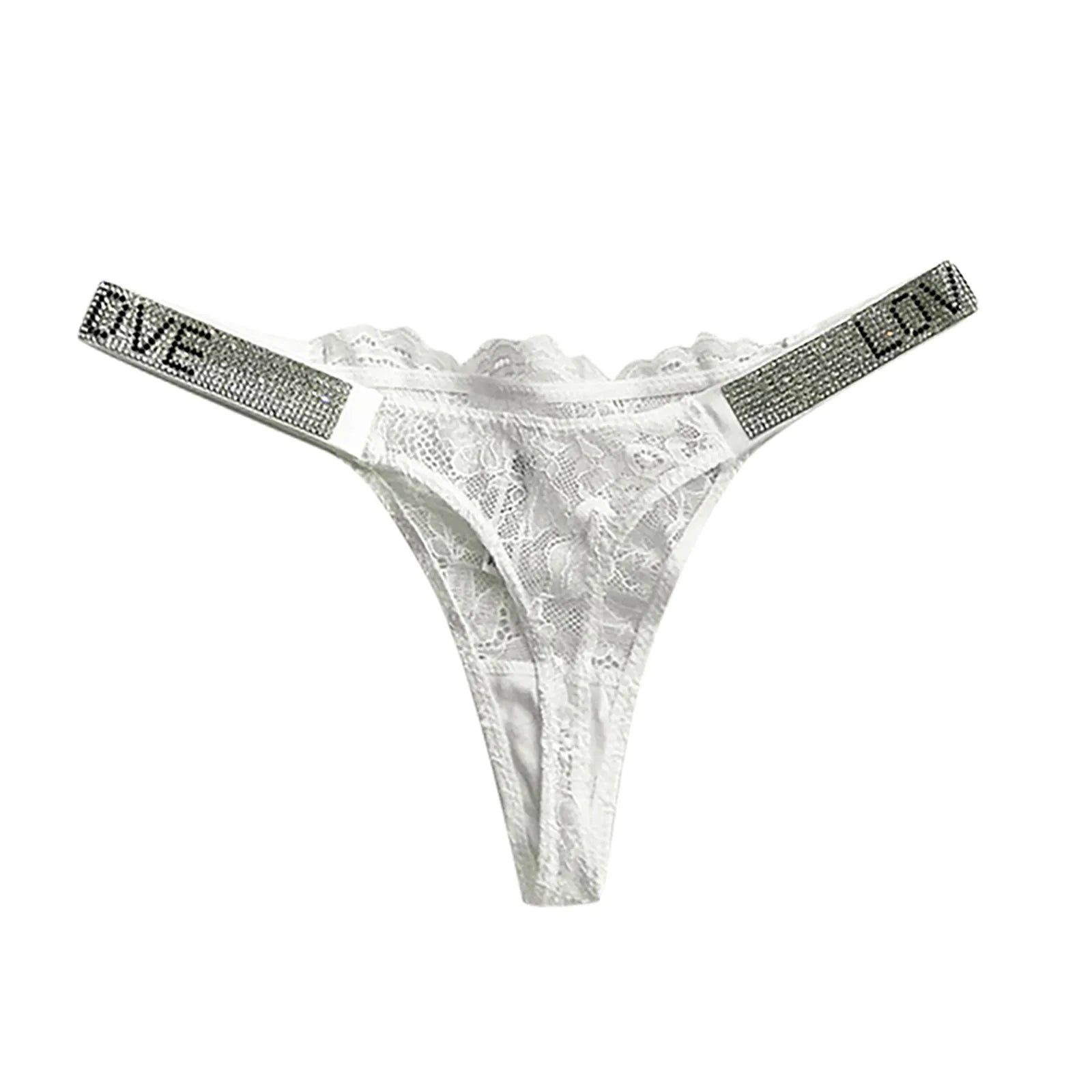 Rhinestone Lace Sexy Women Panties Floral Seamless Underwear G String Letter Transparent Thong For Female Low Rise Ladies Briefs