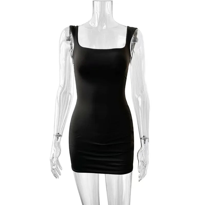 Sexy  Strap Mini Dress New Summer Women Club Party Dresses Female Camisole Solid Black White Sheath Sundress