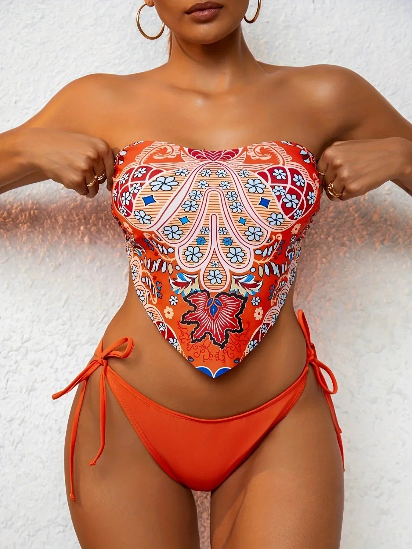 S-XXL Printed Crop Top Bikini Women Bandeau Bikinis Swimwear Female Swimsuit Two-pieces Bikini Set Bathing Suit Swim Beach Wear