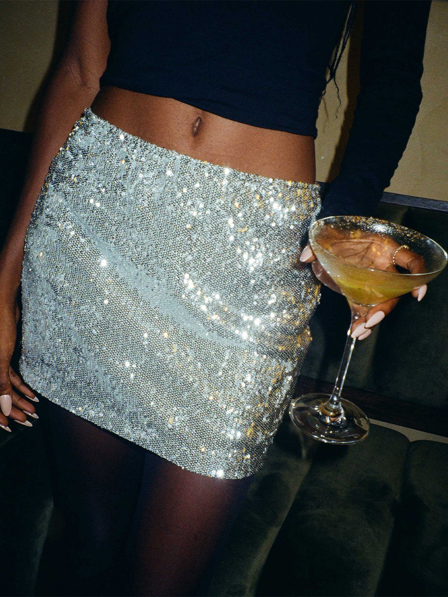 Summer Women Sequins Mini Skirts High Waist Bodycon Pencil Short Skirt for Party Club