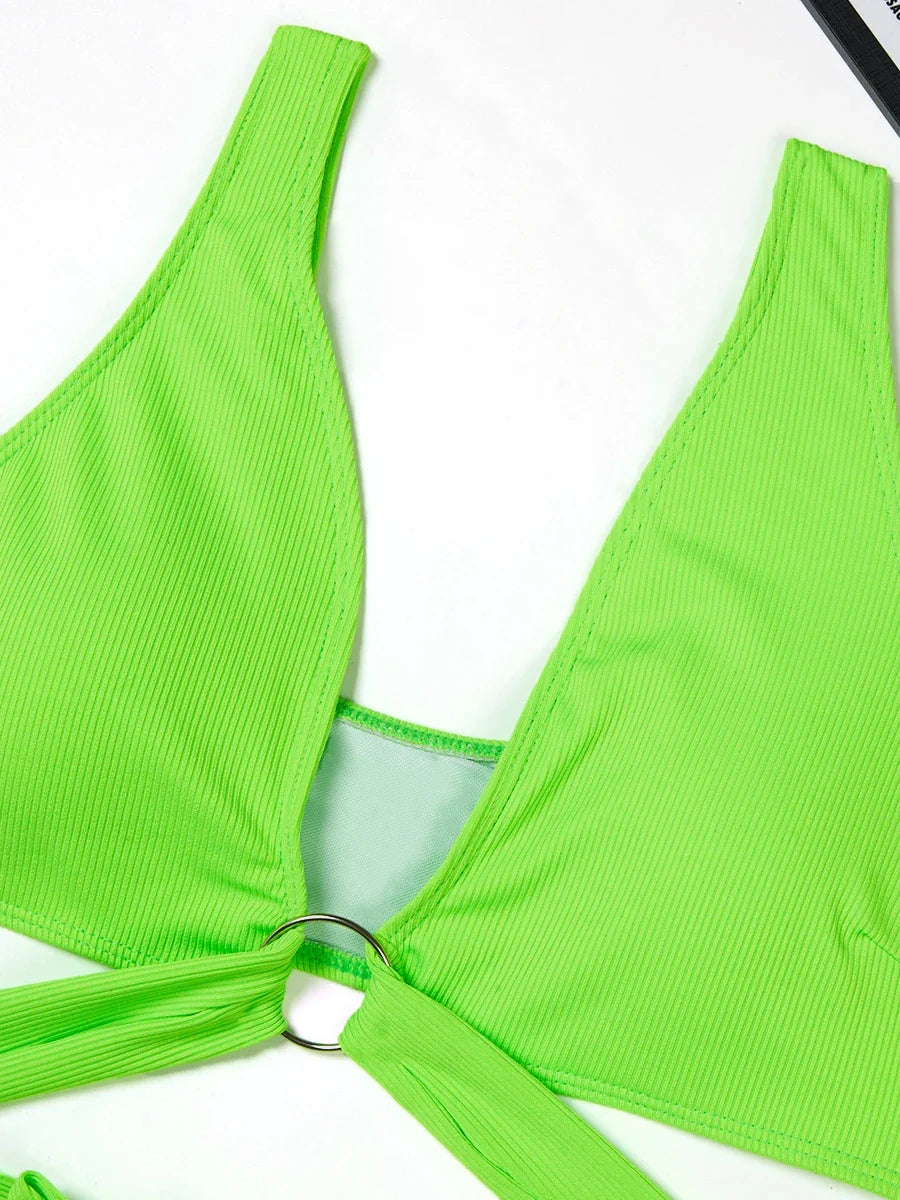 2026 Ring Linked Bikini Solid Bandage Swimwear Female Sexy Swimsuit Women Bathers Bathing Swimming Swim Suit Beachwear