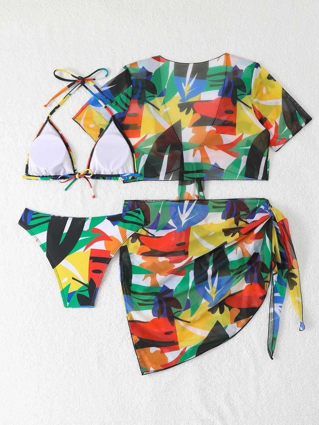 4 Pieces Triangle Bikinis 2026 Women Padded Swimwear Female Sexy Printed Swimsuit Bathers Bathing Swimming Swim Suit Beachwear