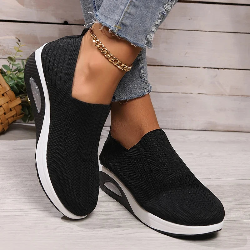 Breathable Knit Wedges Sneakers Woman Spring Autumn Slip On Platform Sport Sneakers Woman Plus Size Thick Sole Walking Shoes