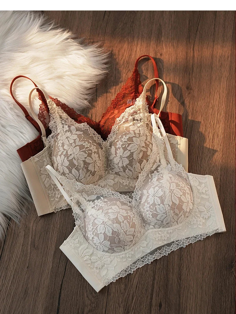 Tight Fit French Lace Bra for Small Bust - Comfort Lift Anti Sagging, Sexy Lace Back & Thin Strap Lingerie MOYISU Sexy Bras AB