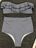 2025 Striped Top Ruffle High Waist Bikini Women Swimwear Female Swimsuit Two-pieces Bikini set Bandeau Bikinis Bathing Suit Swim