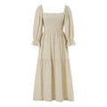 Women Spring Fall Long Dress Long Sleeve Dress Square Neck Embroidery Flower Loose Swing Dress Wit Pocket