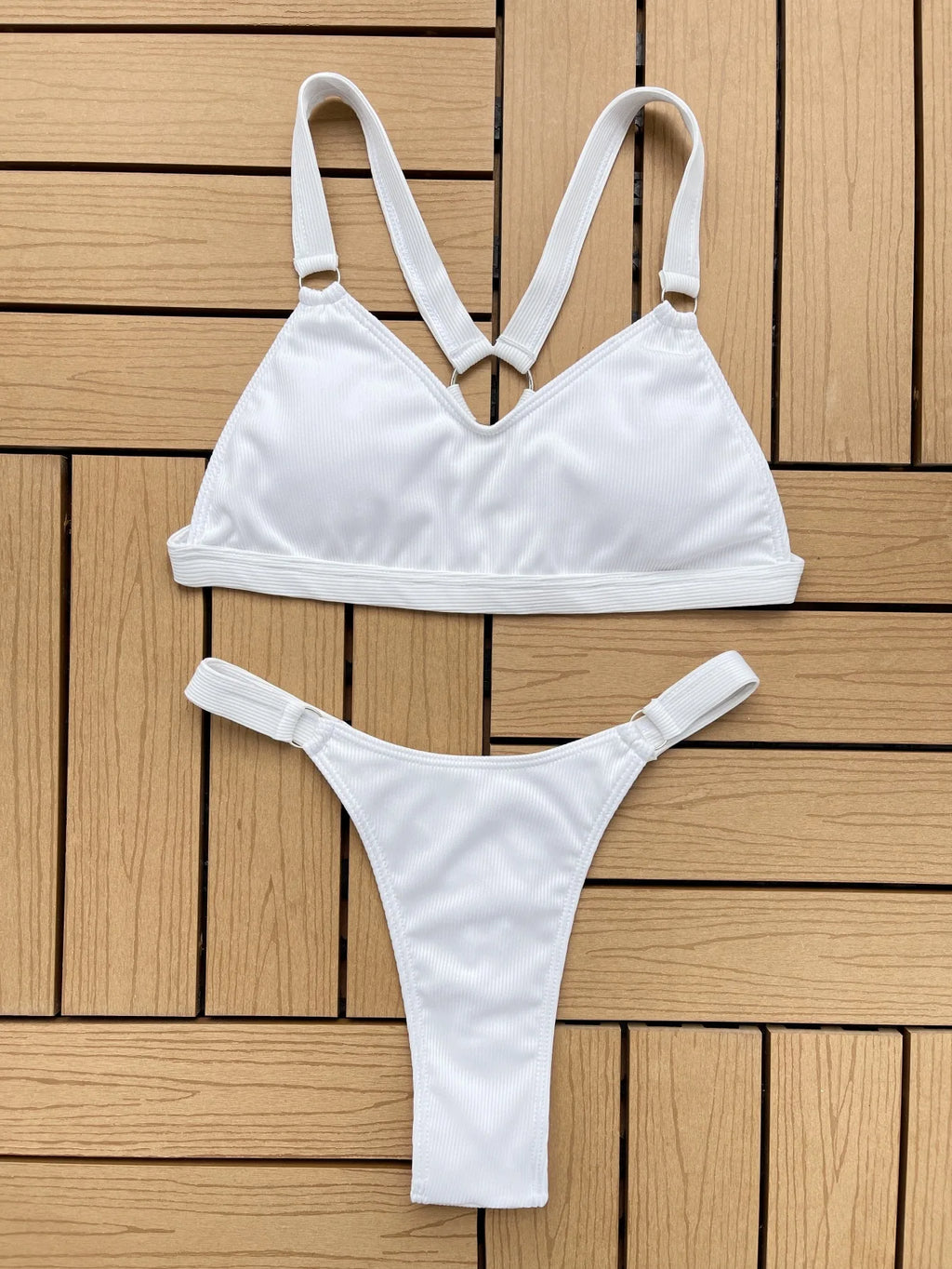 Sexy Ring Linked Backless Bikini Set Women Solid Black White Hollow Out Push Up Micro Swimsuit 2024 Bathing Suit Thong Swimwear