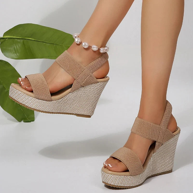 2025 Summer Chunky Wedges Sandals Women Slip On 10 Cm High Heels Sandalias Mujer Plus Size 36-43 Thick Platform Sandles Woman