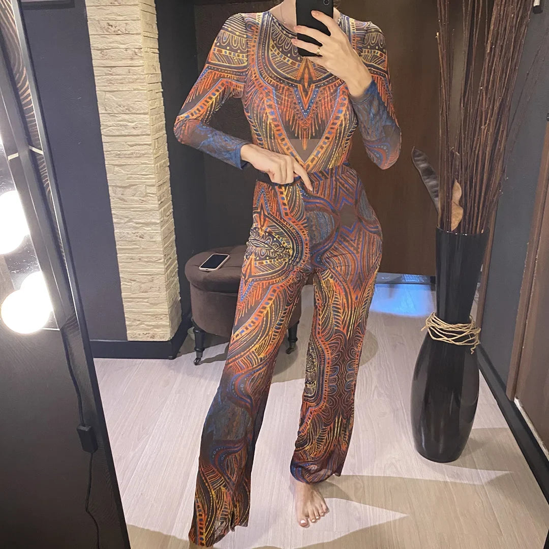 S - XXL New Printed Long Sleeve With Pants Women Swimwear One Piece Swimsuit Female Floral Padded Bather Bathing Suit Swim V7176