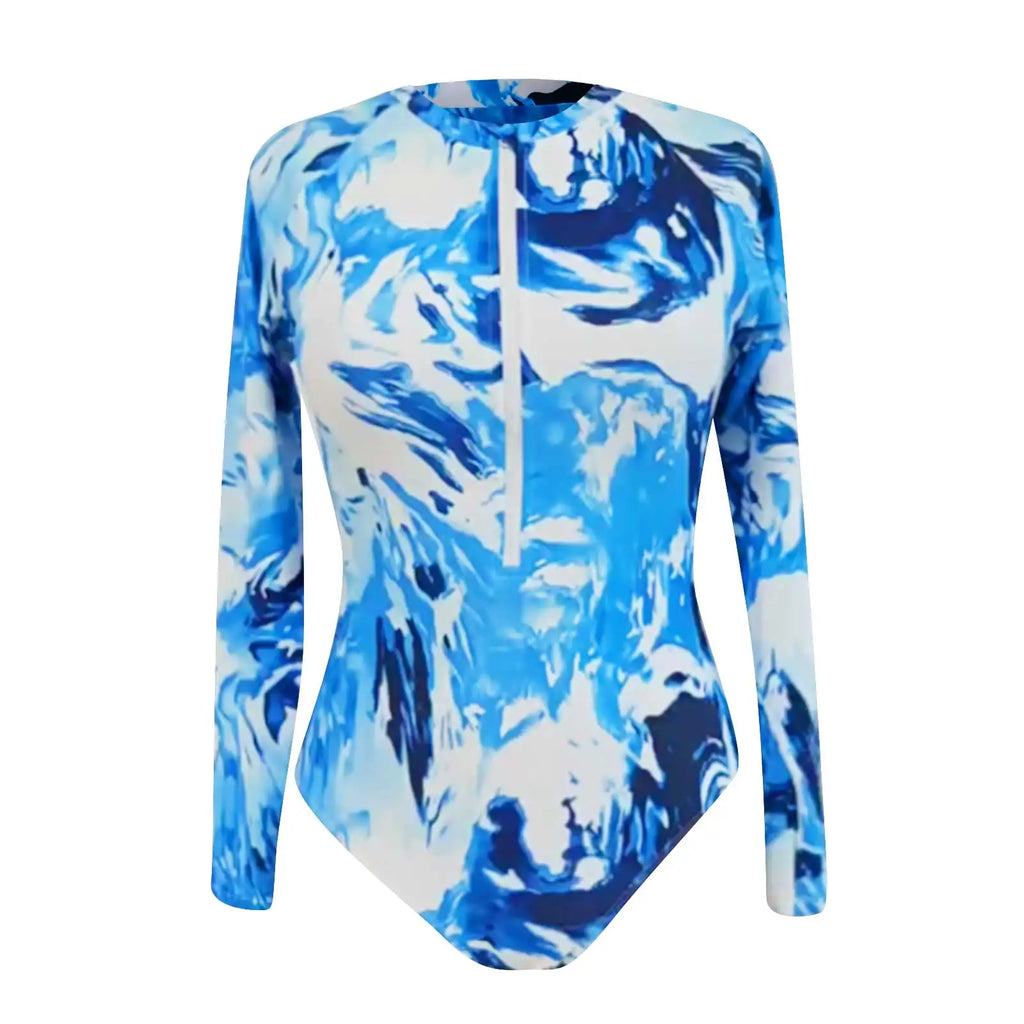 Long Sleeve Zipper Swimwear One-Piece Swimsuit For Women Sports Surfing Monokini High Cut Seamless Bikini Summer Beach Wear