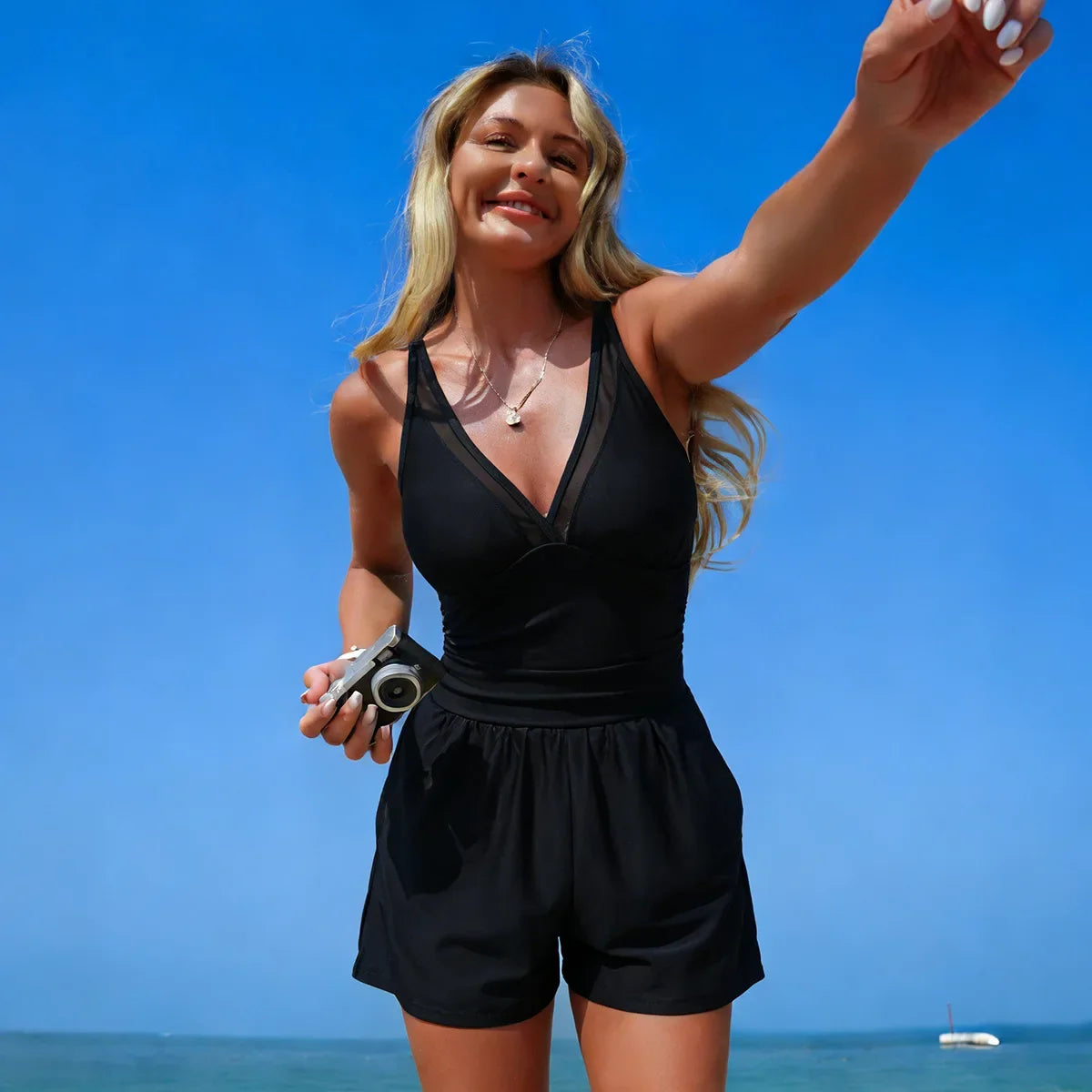 Women's One Piece Swimsuit High Waisted Tummy Control Swimwear with Pockets High Elastic 2026 New Beachwear Beach Bathing Suit