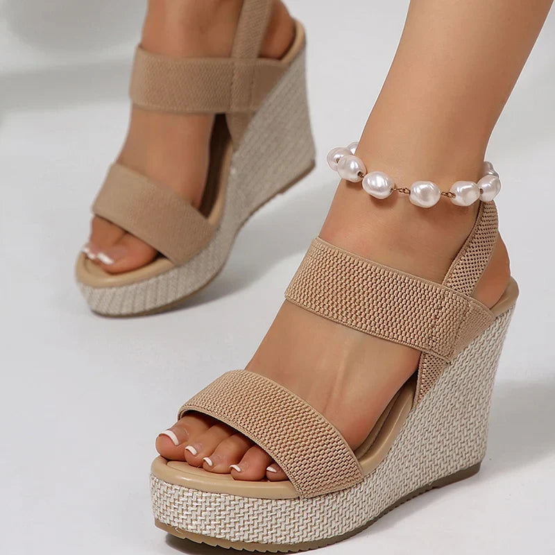 2025 Summer Chunky Wedges Sandals Women Slip On 10 Cm High Heels Sandalias Mujer Plus Size 36-43 Thick Platform Sandles Woman