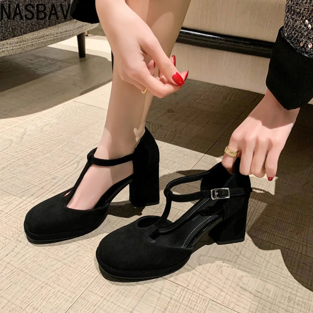 Luxury Design Fashion Single Shoes 2026 High Quality Red Women Elegant French Pumps 8cm High Heels Sandals Summer T-strap Ankle