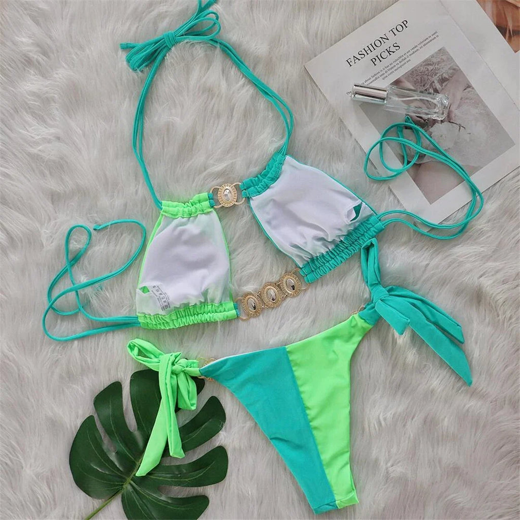 8 Colors Diamond Rhinestones Splicing Bikini Women Swimwear Female Swimsuit Two-Pieces Bikini Set Bather Bathing Suit Swim V5132