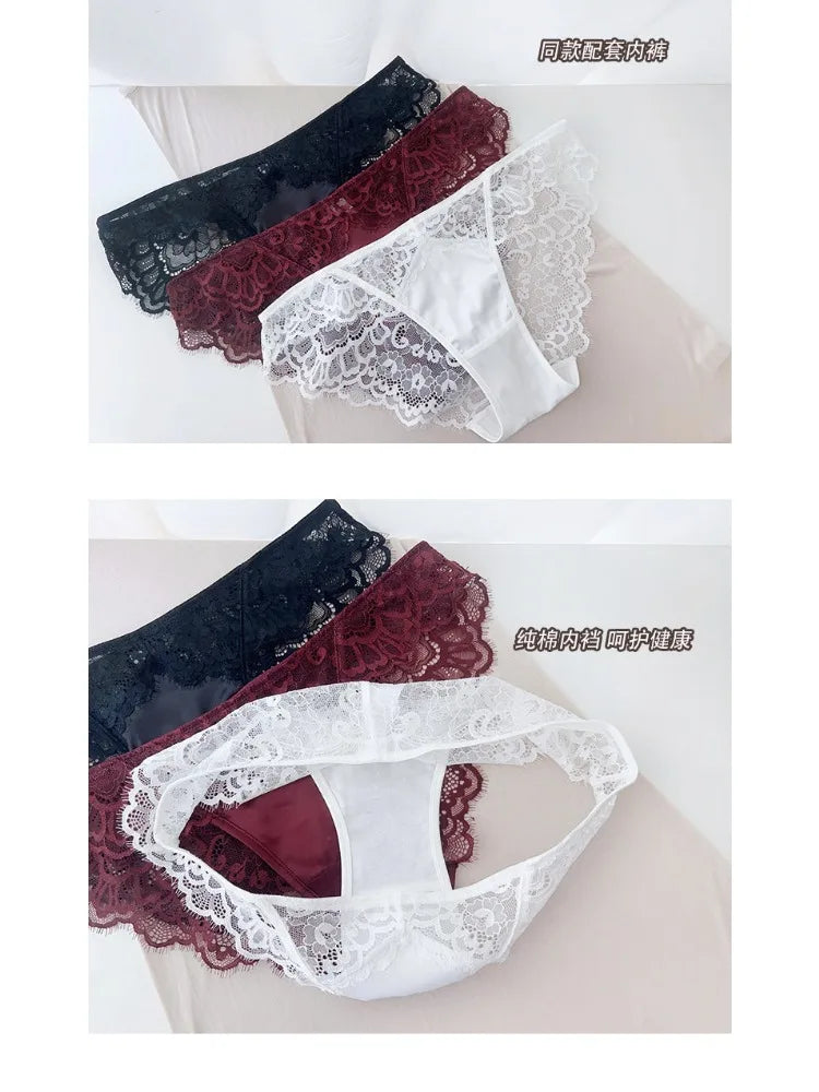 French Lace Bra Set Women Sexy Deep V Push Up Big Bust Minimizer Anti Sagging Support Wireless Comfort Summer Ultra Thin Cotton