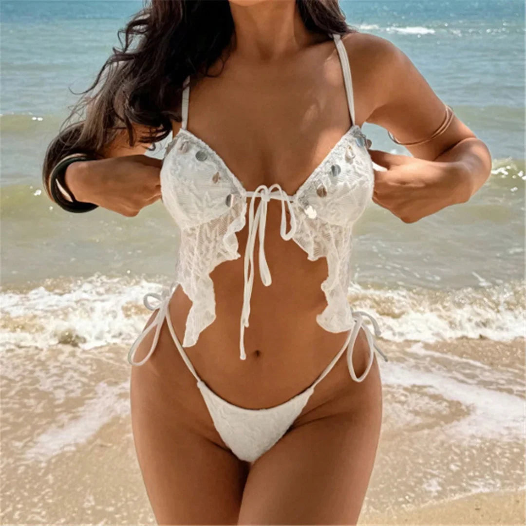 S - XL Two-pieces Bikini set Bather Bathing Suit Swim Scalloped Tankini High Leg Cut Bikini Female Swimsuit Women Swimwear K8064