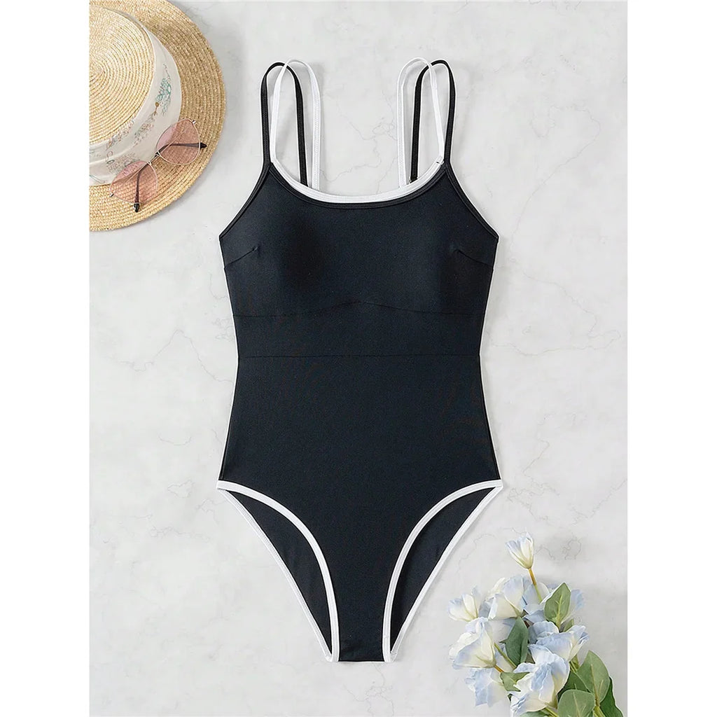 S - XL Splicing Backless High Leg Cut One Piece Swimsuit Women Swimwear Female Padded Monokini Bather Bathing Suit Swim V6789