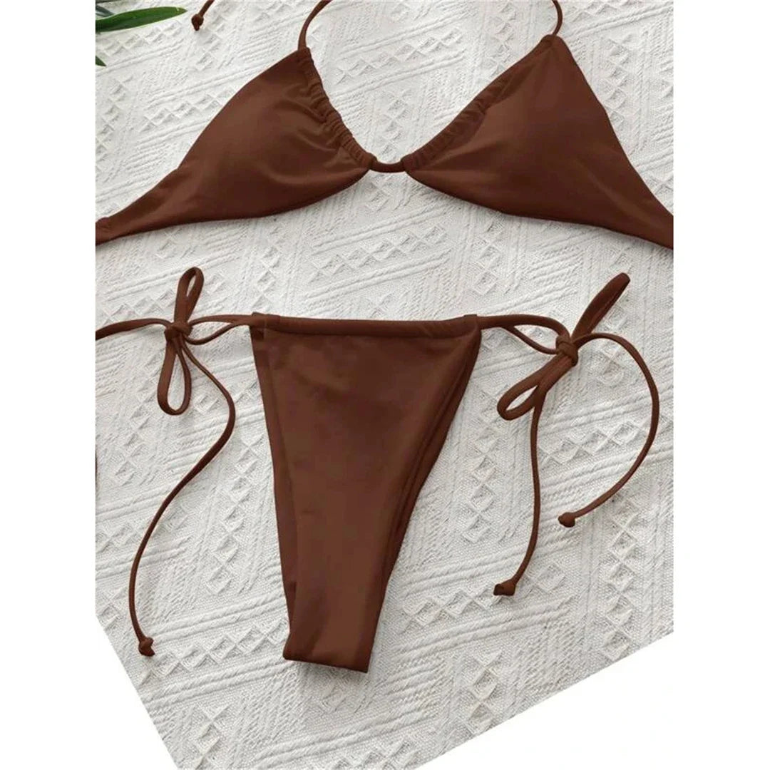 Sexy 11 Color Halter Mini Micro Thong Bikini Female Swimsuit Women Swimwear Two-pieces Bikini set Bather Bathing Suit Swim V4064