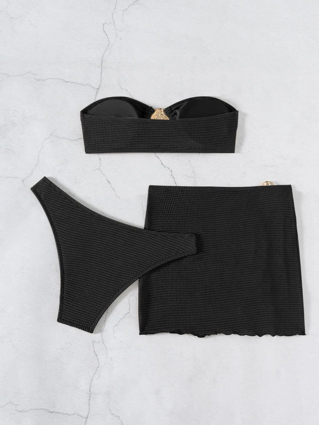 With Skirt Wrinkled Bandeau Bikini Female Swimsuit Women Swimwear Three-pieces Bikini Set Metal Ring Bathing Suit Swim Beachwear