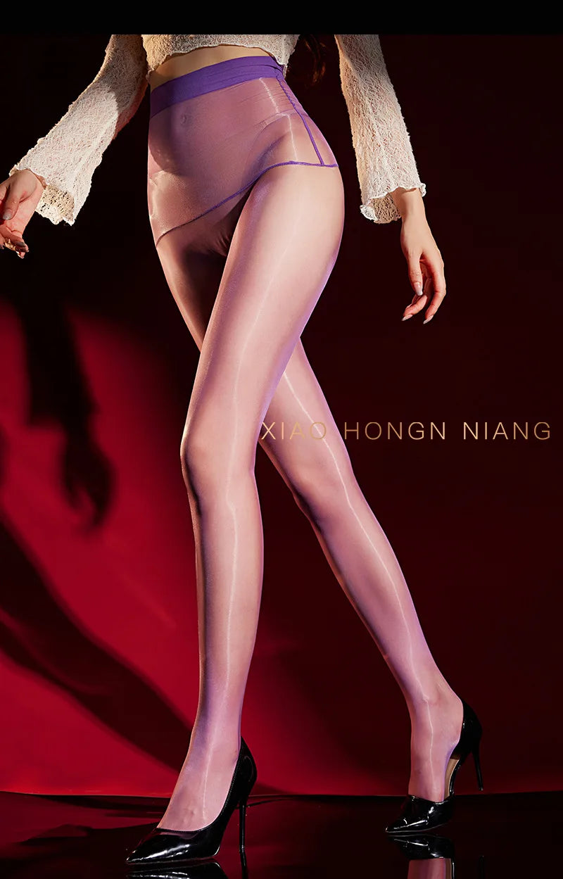 Aurora Pantyhose Transparent Waist Seamless Sexy Shiny Ultra-thin Open Crotch Pantyhose Smooth Pure Desire For Woman 85BT
