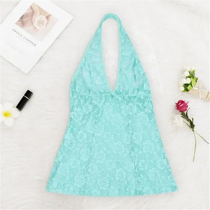 Summer Lace Nightdress Women's Underwear Sexy Lingerie Nightgown Female Underwear Dress Panties Sleepwear