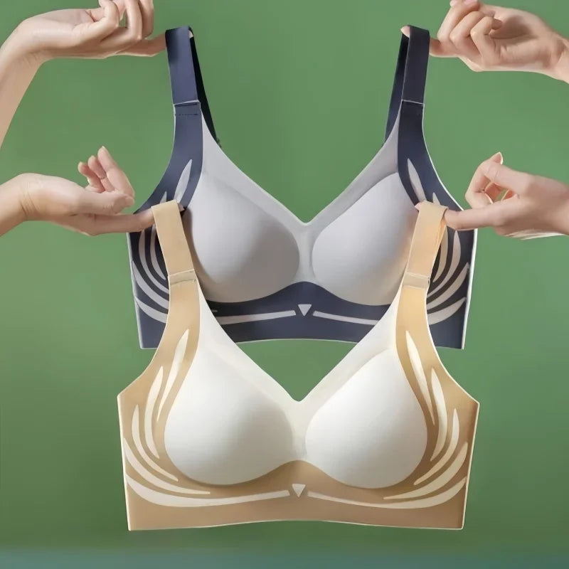 Women's V-Neck Seamless Push-Up Bra with Anti-Spill Design 4 Colors Anti-sagging Lift-up Bras Plus Size Comfort Lingerie M-4XL