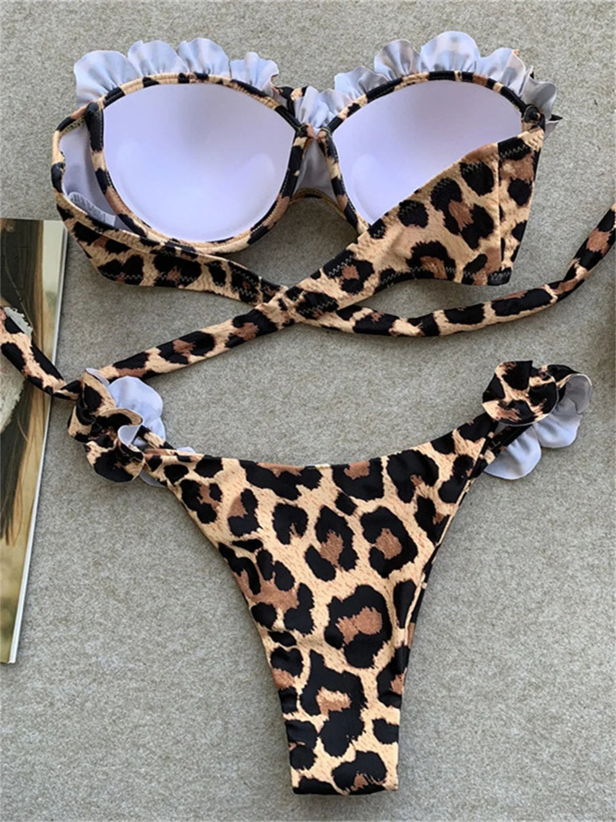 Sexy Animal Print Leopard Bikini Push Up Swimsuit Women Bikinis Sets 2026 Brazilian Bathing Suit Bandeau Beach Thong Swimwear
