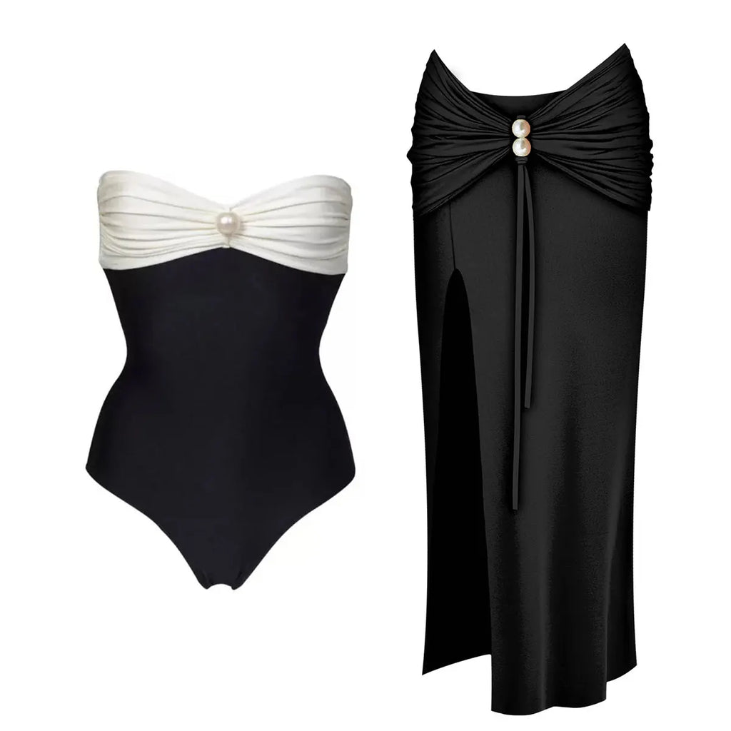 2026 One Piece Swimsuit With Cover Up Trend Swimsuit Women Swimwear Black Swim Suit Bodysuit Bathing Suit Beach Wear