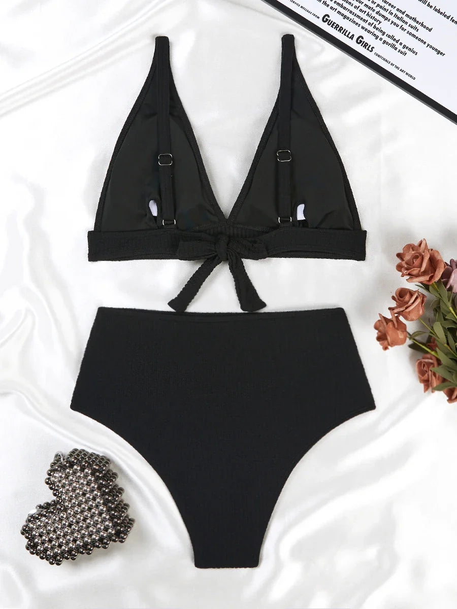 2026 Triangle High Waist Bikini Solid Strappy Swimwear Female Sexy Swimsuit Women Bathers Bathing Swimming Swim Suit Beachwear