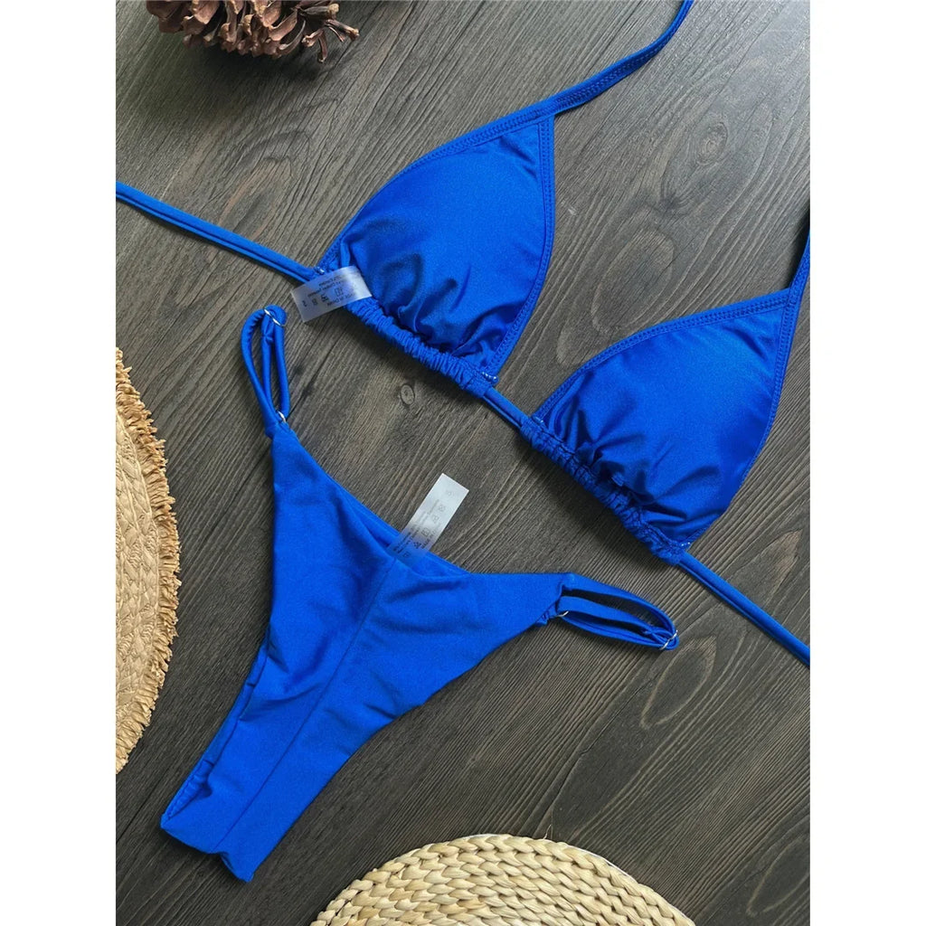 Brazil Letter Printed Halter Bikini Women Swimwear Female Swimsuit Two-Pieces Bikini Set Padded Bather Bathing Suit Swim V8352