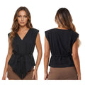Fashion Women Sleeveless Blouse Waist Tie-ups V Neck Loose Fit Irregular Tops Club Party Street Shirts Summer Solid Color