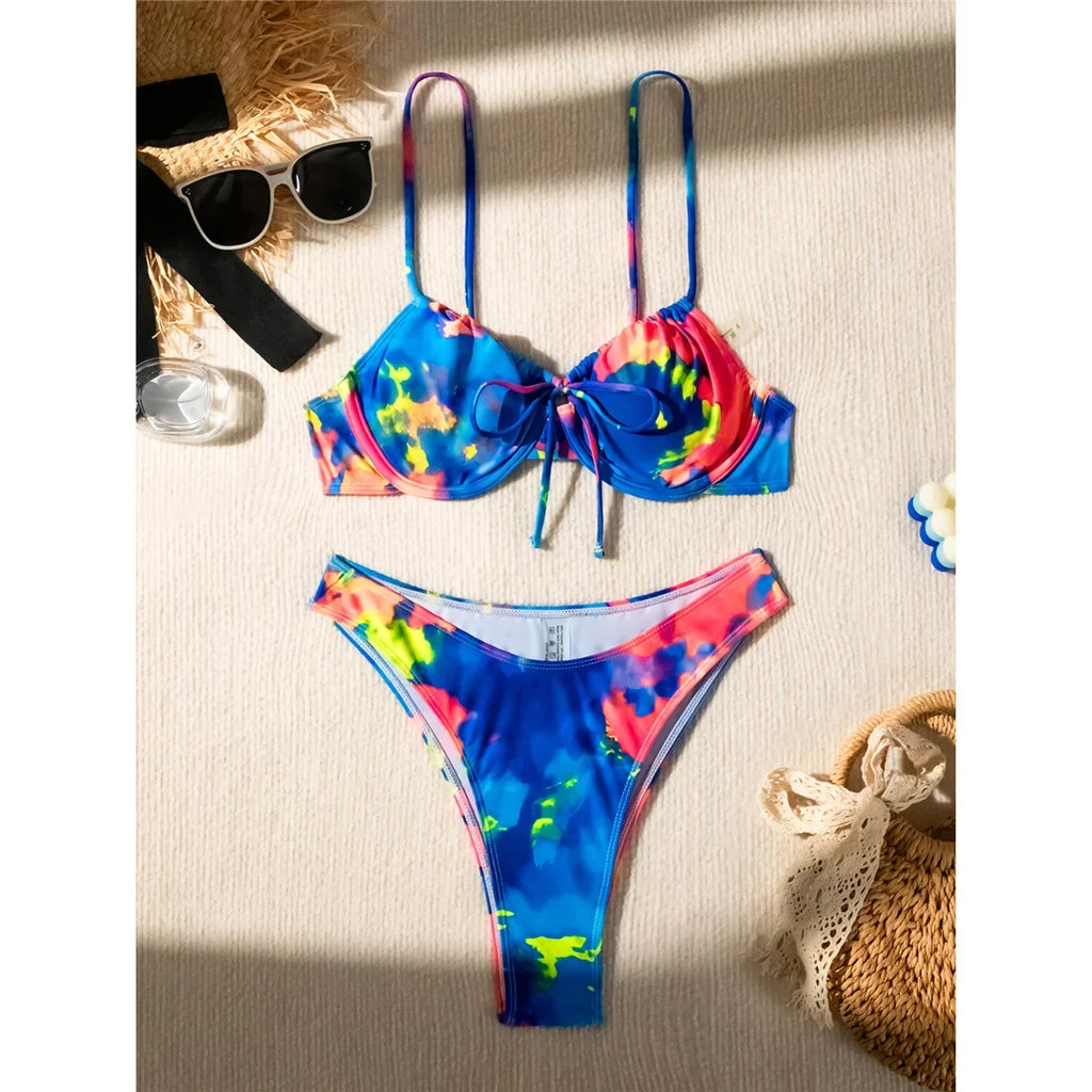 Colorful Printed Underwired Brazilian Bikini Female Swimsuit Women Swimwear Two-pieces Bikini set Bather Bathing Suit Swim K5340