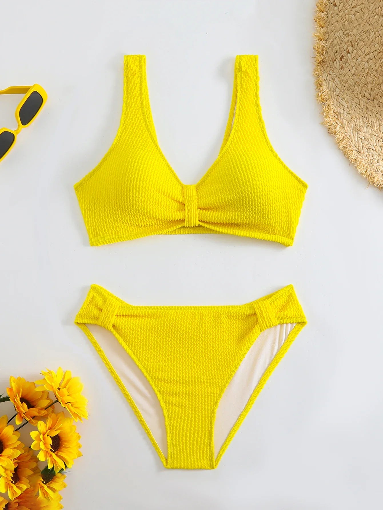 High Waist Bikini 2026 Women Sporty Swimsuit Solid Sexy Striped Swimwear Female Bathers Bathing Swimming Swim Suit Beachwear